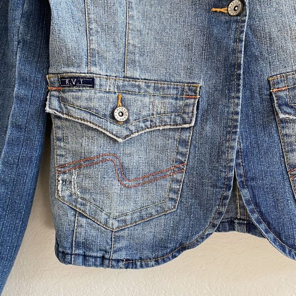 R.V.T. Jeans Womens Jacket Ombre Blue  Denim Buttons Pockets Stitching M - Picture 2 of 9